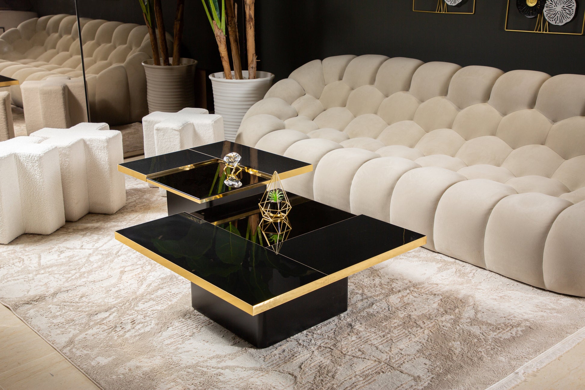 Warm wood coffee table with natural grain and ample surface space