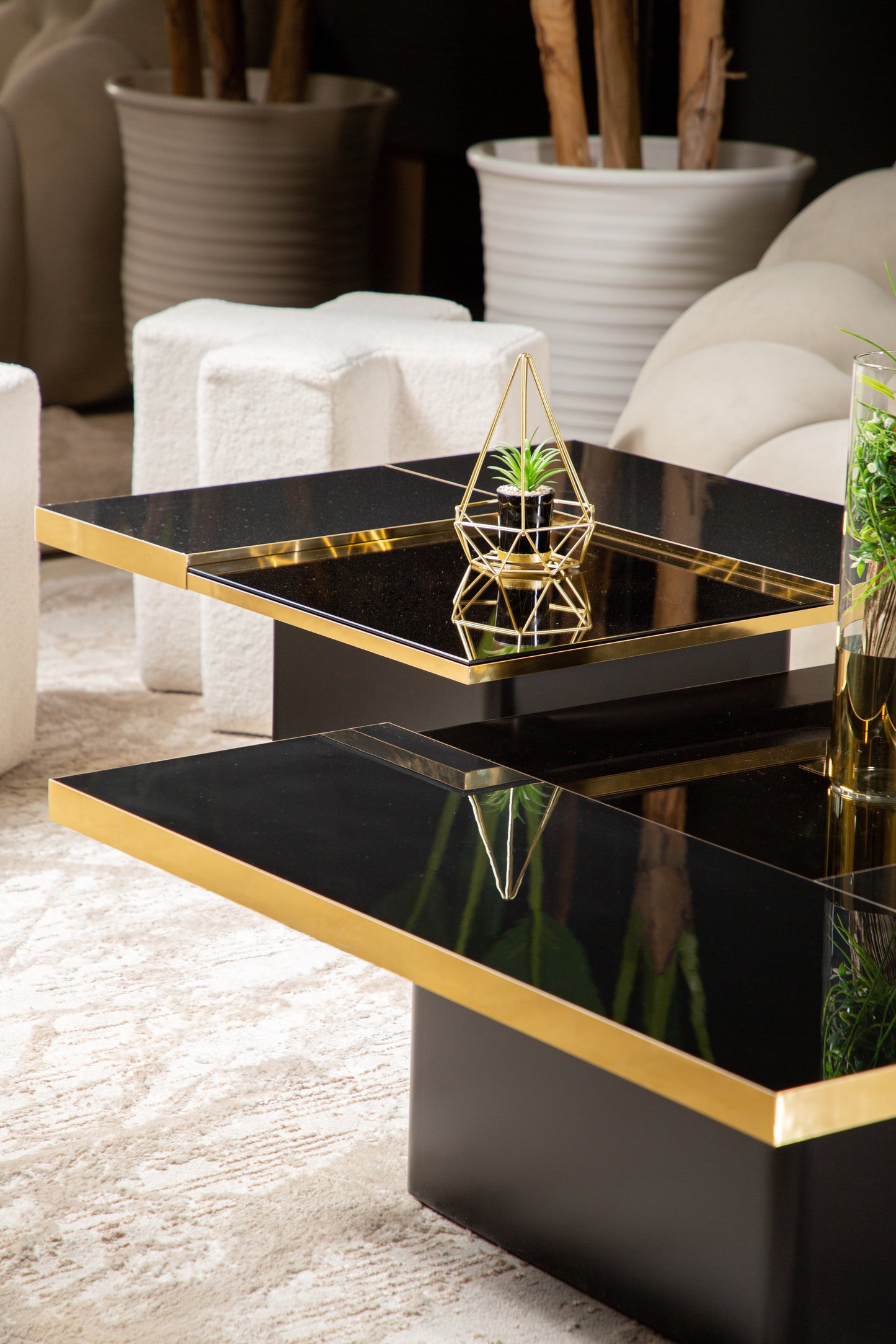 Warm wood coffee table with natural grain and ample surface space